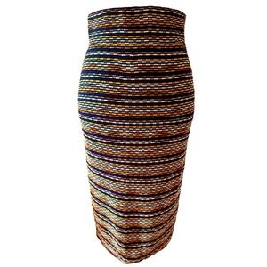 Bar III Blue White & Yellow Ribbed Pencil Midi Skirt